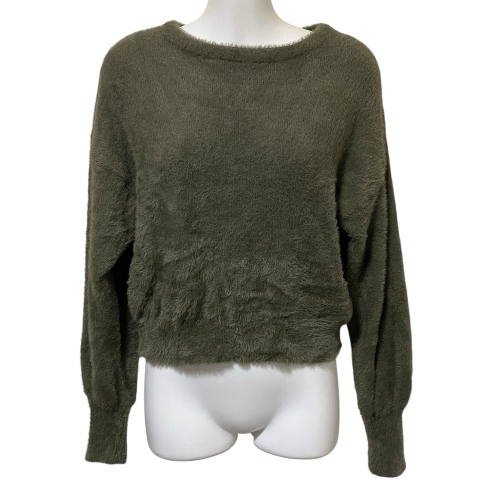 Express Fuzzy Crop Green Sweater